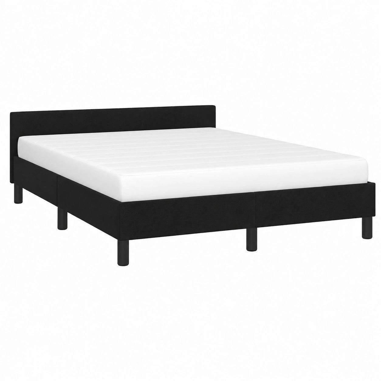 Cama Tapizada de Terciopelo Negro 140x190 cm con Cabecero