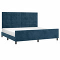 Cama Matrimonial de Terciopelo Azul con Somier 200x200 cm
