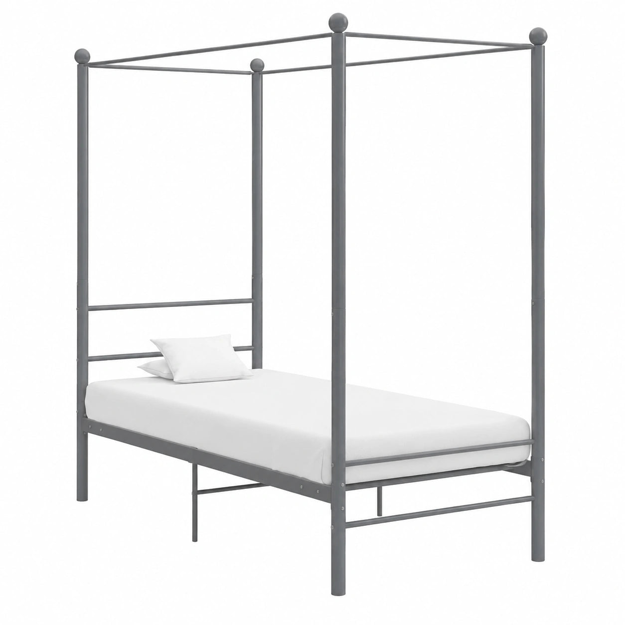 Estructura de Cama con Dosel de Metal Gris 90x200 cm para Dormitorio, Diseño Elegante con Revestimiento en Polvo