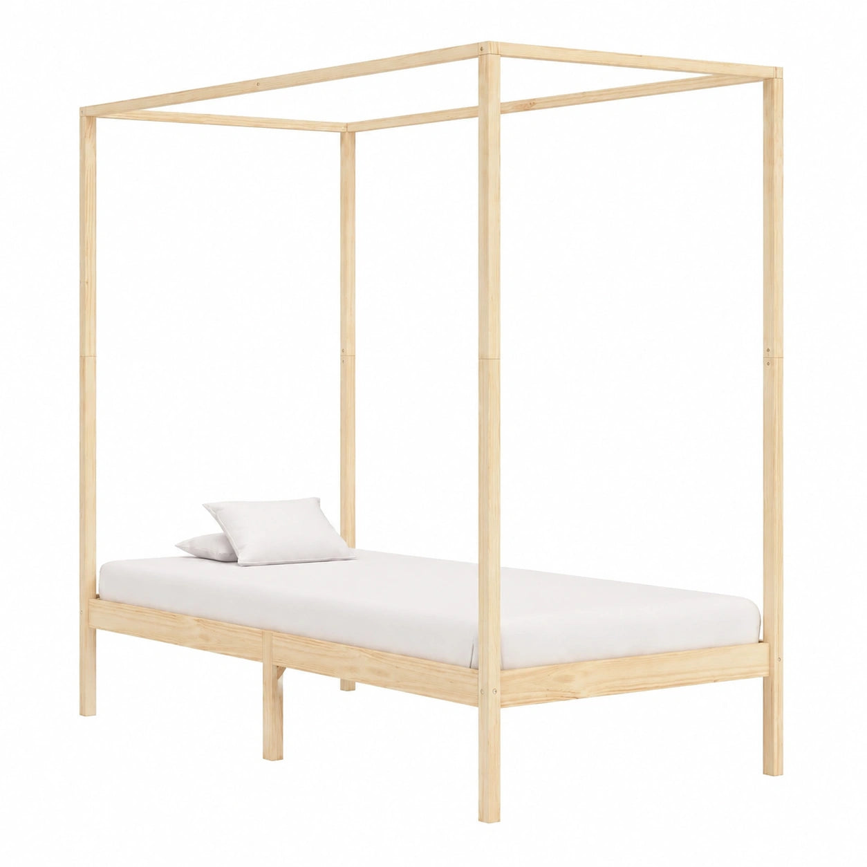 Cama con dosel de madera de pino, 100x200 cm, estructura para cortinas, diseño elegante para adultos y adolescentes