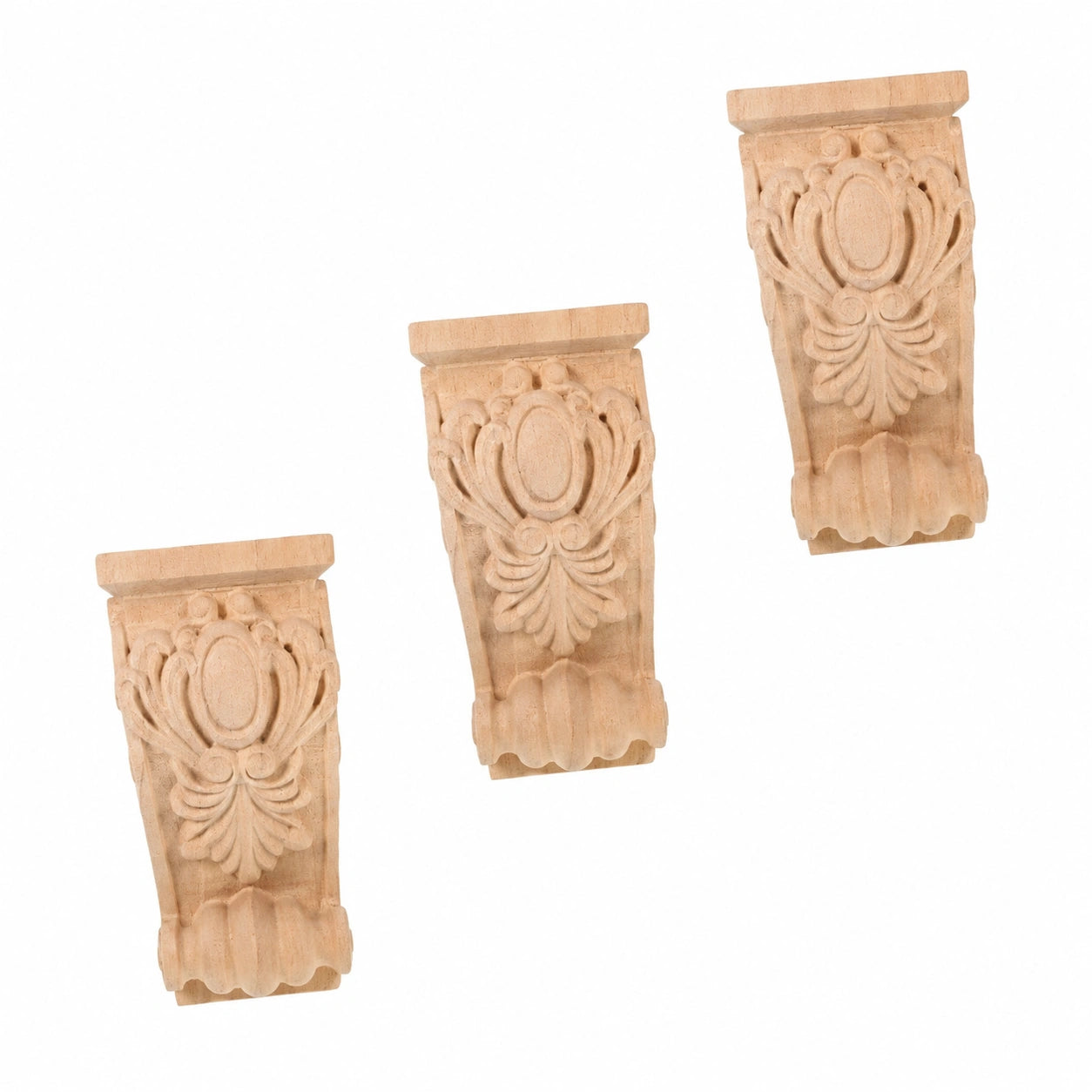 Conjunto de 3 Apliques de Madera Tallada para Muebles y Decoración