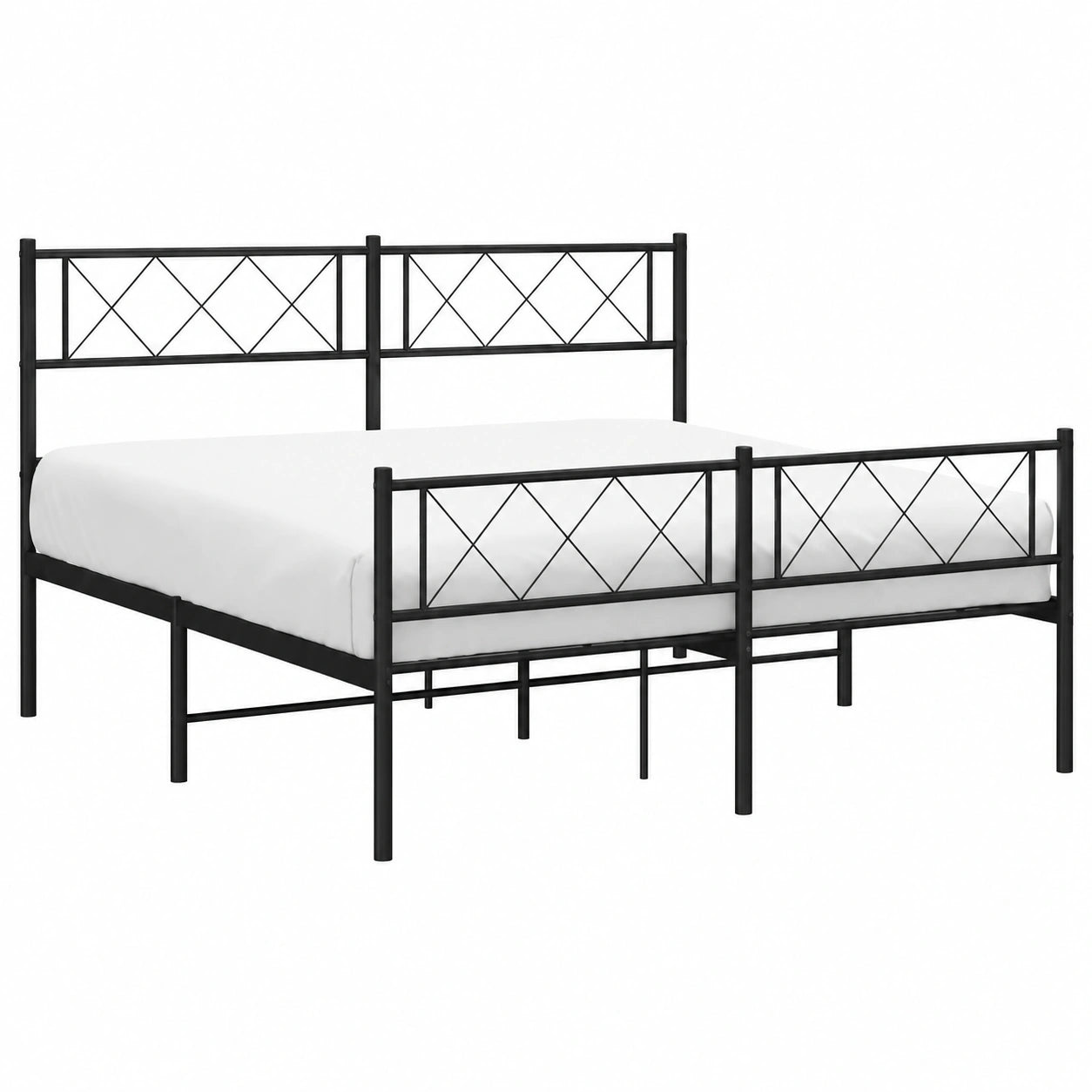 Cama de Metal Negro con Cabecero y Somier 135x190 cm para Dormitorio