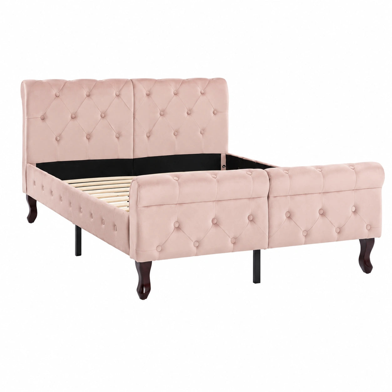 Cama con Dosel de Terciopelo Rosa 120x200 cm, Estructura y Cabecero Tapizados