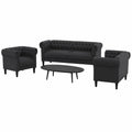 Conjunto de Sofás de Tela Negra, 3 Piezas Modernas para Salón con Sillón Acolchado y Sofás Resistentes