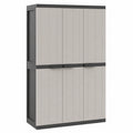 Armario Exterior de Jardín con Cerradura, Almacenamiento de Herramientas, PP Gris y Negro