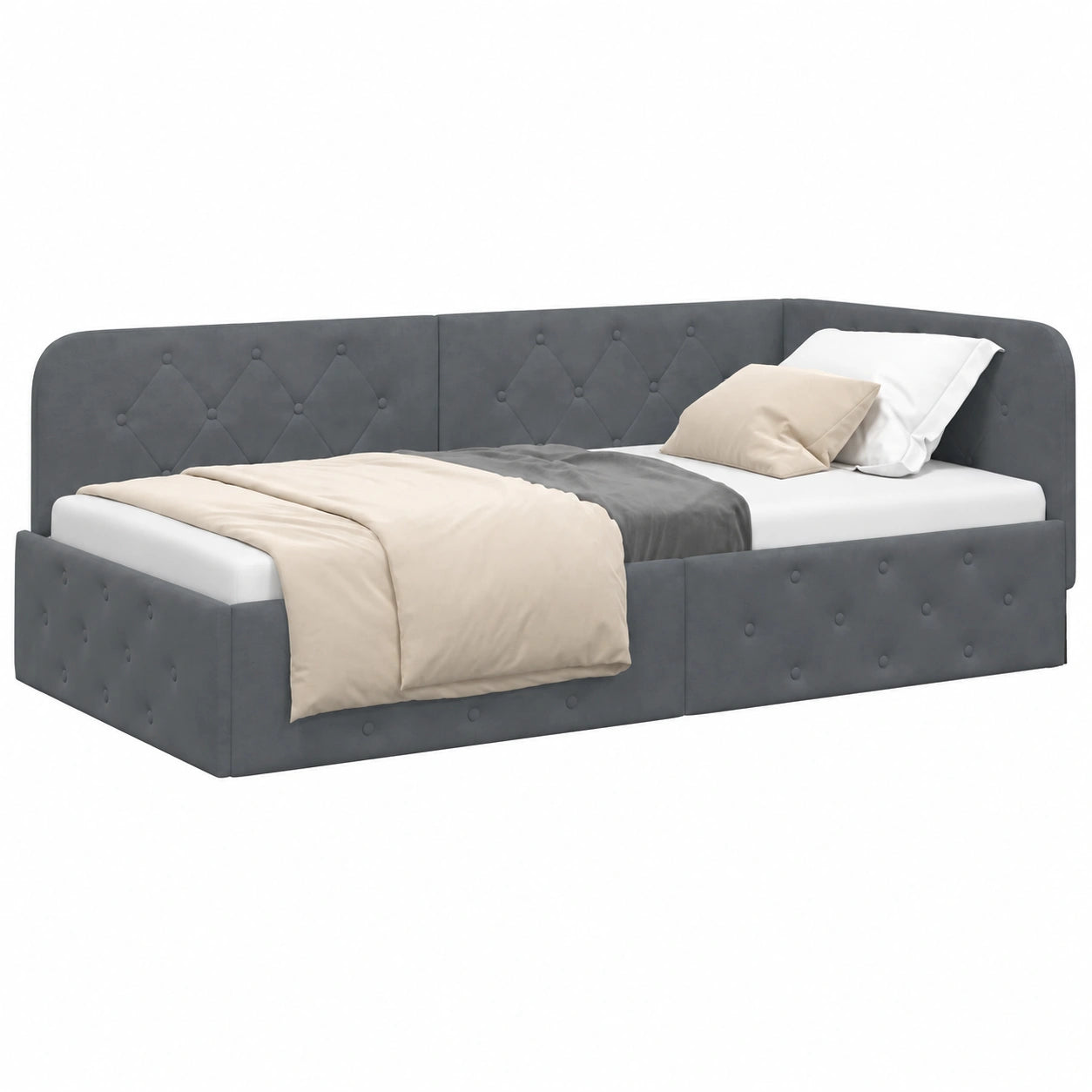 Sofá Cama Esquinero de Terciopelo Gris 100x200 cm, Diseño Moderno para Dormitorio