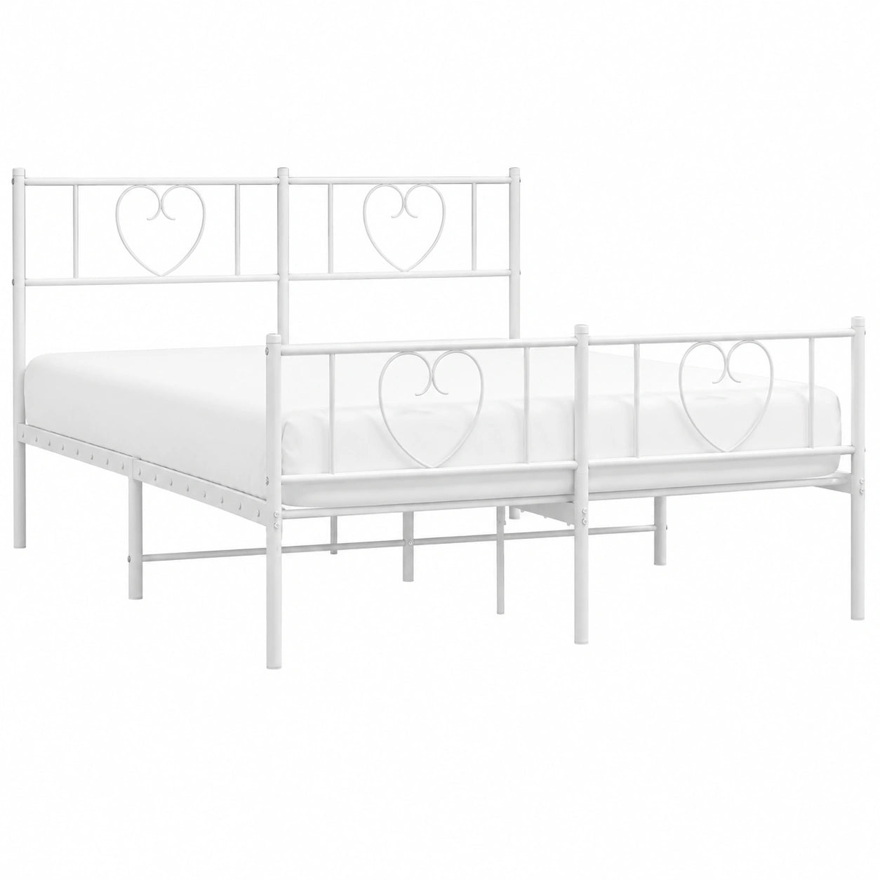 Cama de Metal Blanca 120x190 cm con Cabecero y Estribo, Somier de Listones para Dormitorio