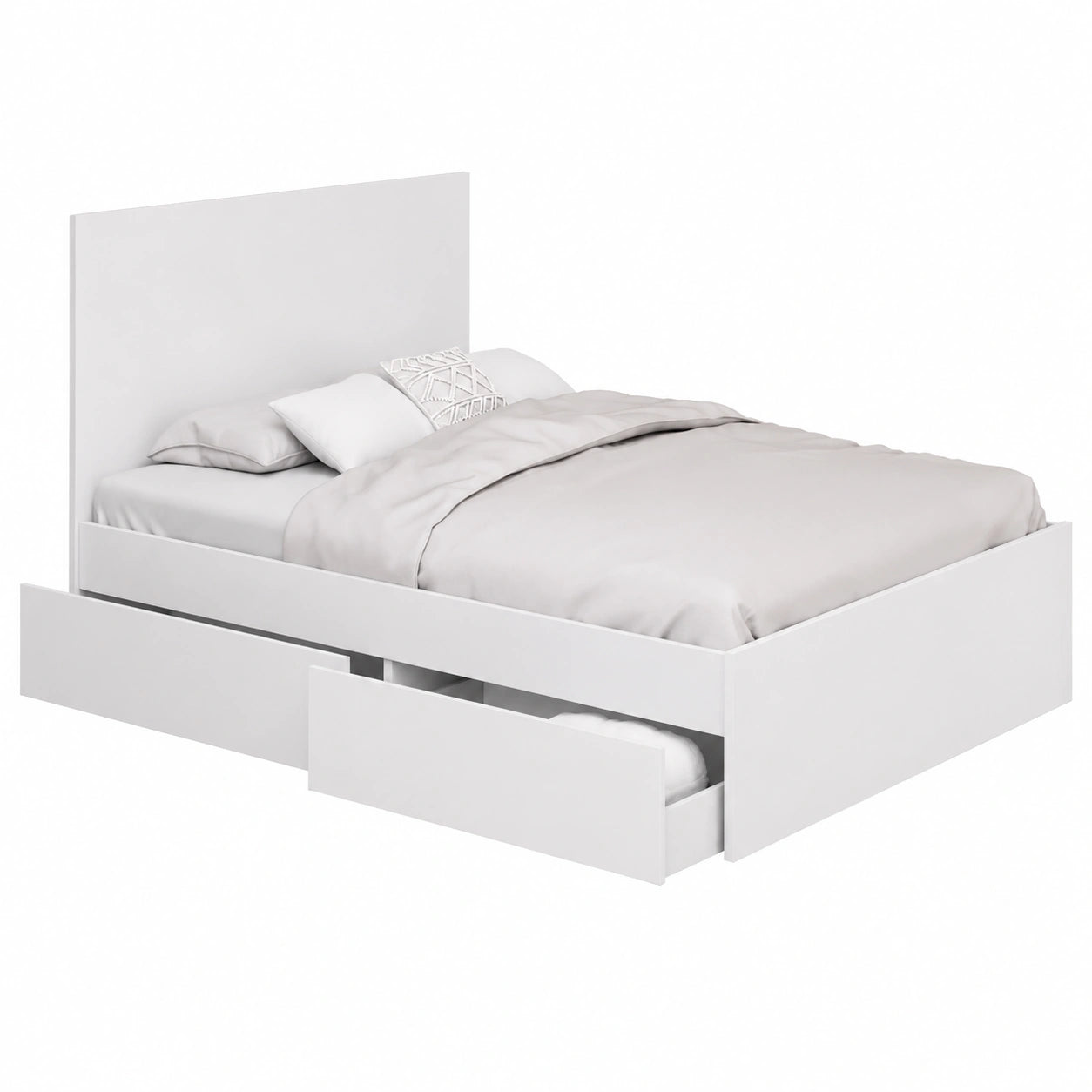 Cama Doble Omaha Blanca con Cabecera y Cajones, 140x190 cm