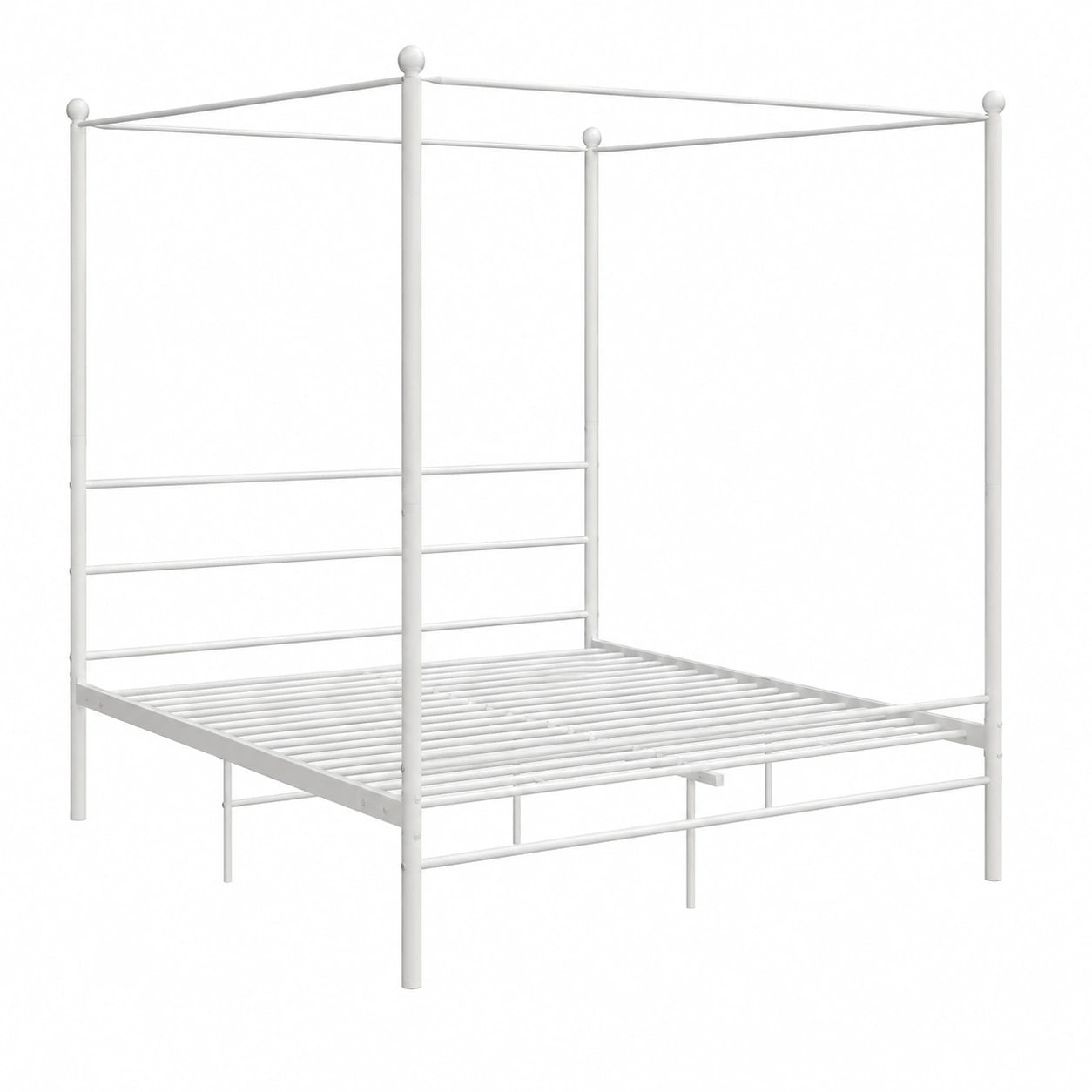 Cama de Metal con Dosel para Dormitorio Matrimonial, Diseño Casa, Blanca 180x200 cm