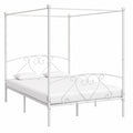 Cama con Dosel de Metal Blanco 140x200 cm para Adultos, Estructura Resistente y Elegante