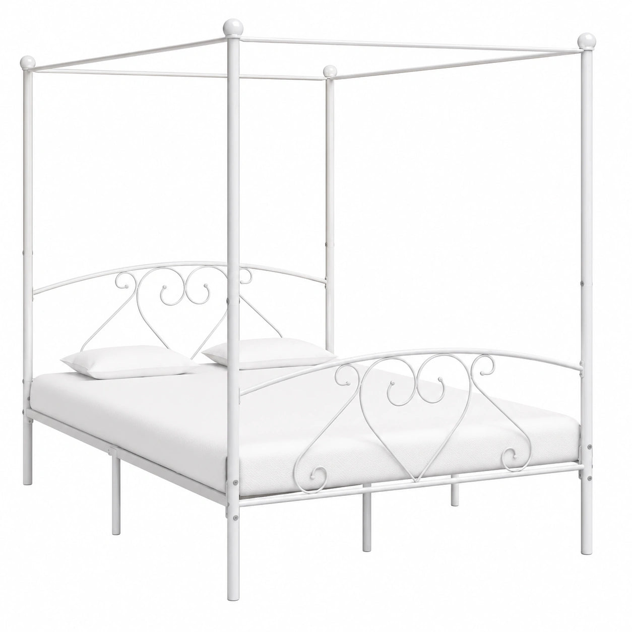 Cama con Dosel de Metal Blanco 140x200 cm para Adultos, Estructura Resistente y Elegante