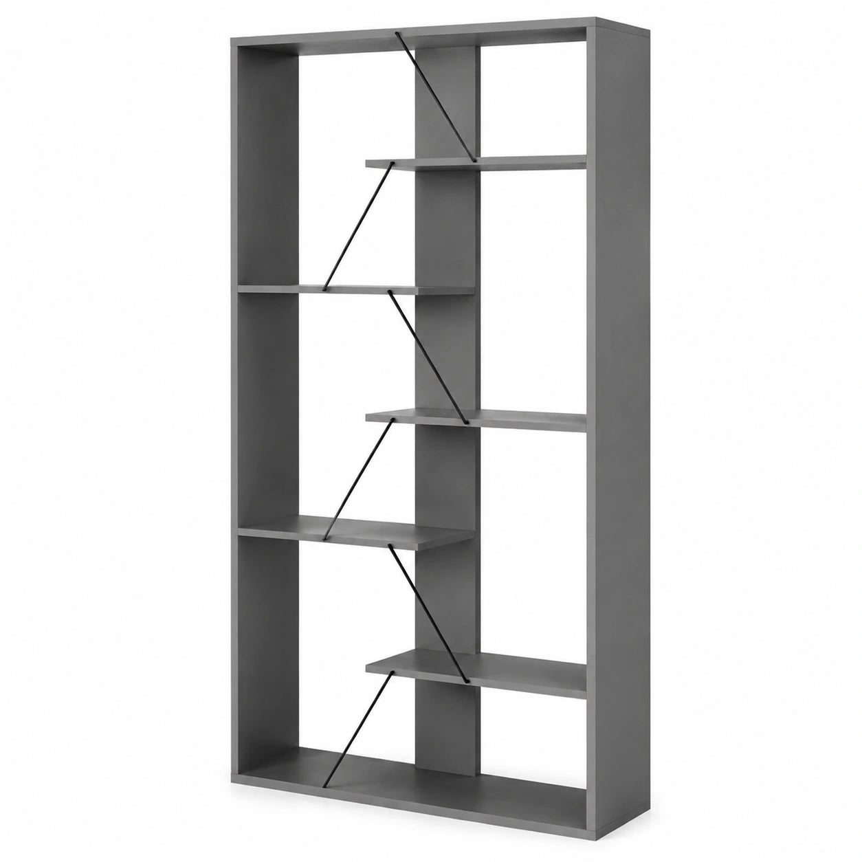 Estantería Moderna de Madera y Metal 84x25,5x154,5 cm, Color Gris y Negro para Hogar u Oficina