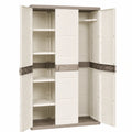 Armario de Resina con 4 Estantes y Escobero, 3 Puertas, Beige Titanio, 105x44x176 cm