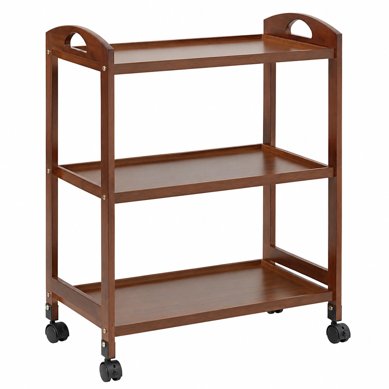 Carro de madera multifuncional con ruedas y freno, 3 niveles para cocina y salones