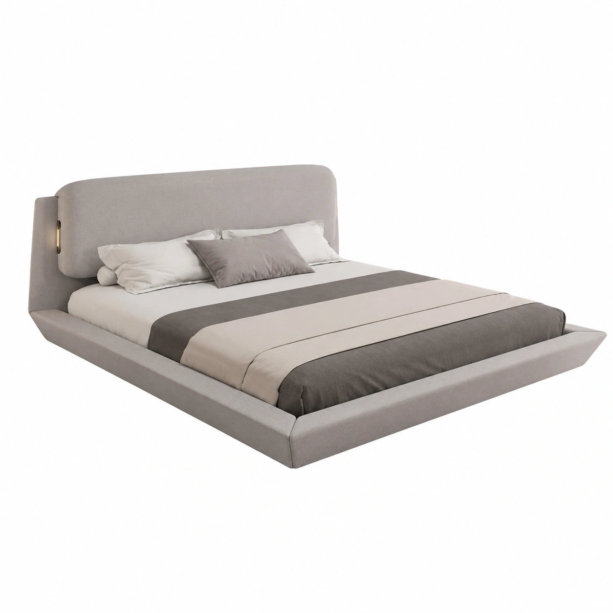 Cama Matrimonial Diana con Colchón 150x190cm, Diseño Flotante LED, Madera Tapizada Gris con USB