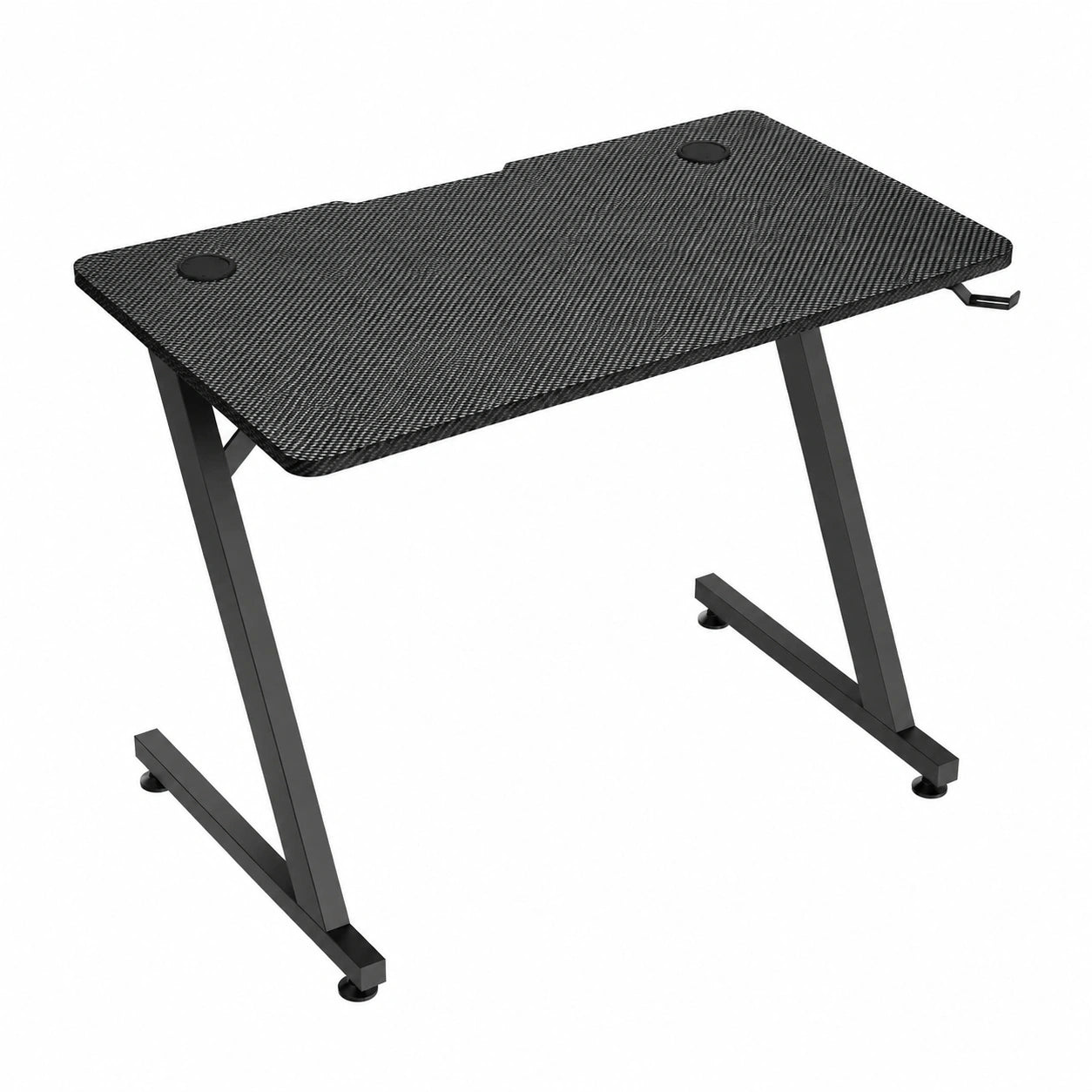 Escritorio Ejecutivo Negro con Superficie de Fibra de Carbono, 140x60 cm, Mesa de Ordenador Duradera con Soporte para Auriculares, Ideal para Oficina, Estudio y Gaming