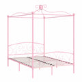 Cama con Dosel de Metal Rosa 120x200 cm con Cabecero Tapizado Curvado