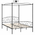 Cama con Dosel Tapizada con Cabecero Curvo de Metal Gris 180x200 cm